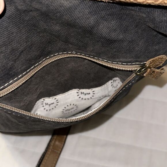 Myra Solidaster Crossbody Shoulder Upcycled Bag Leather Canvas Studded Floral - Picture 14 of 16